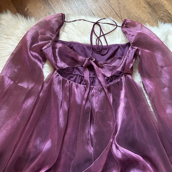 LUCY IN THE SKY Crinkle Long Sleeve Babydoll Mini Dress - Picture 5 of 7